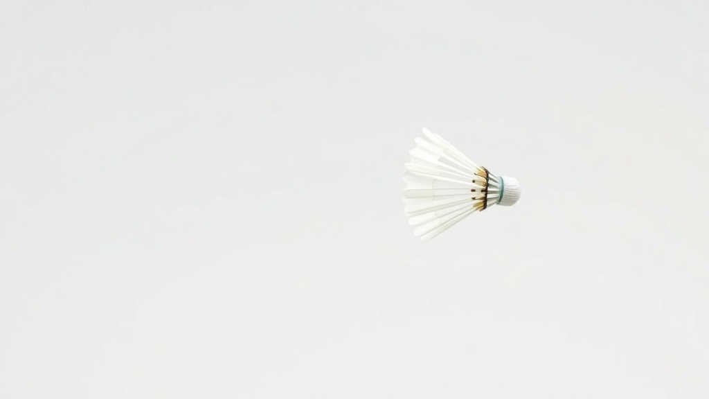 배드민턴 셔틀콕이 공중에서 회전하며 비행 궤적을 그리는 역동적인 모습