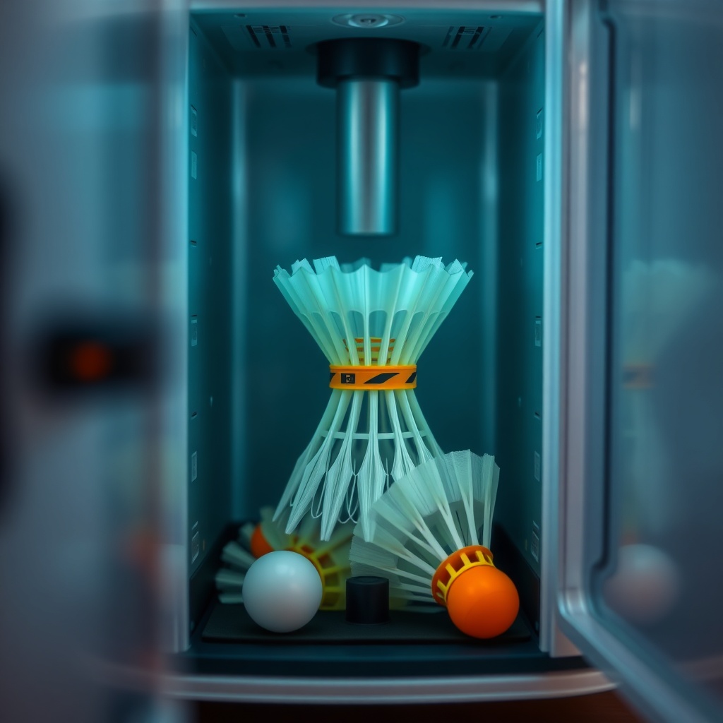 건조함을 방지하기 위해 셔틀콕 보관통 주변에 습도를 조절하는 모습